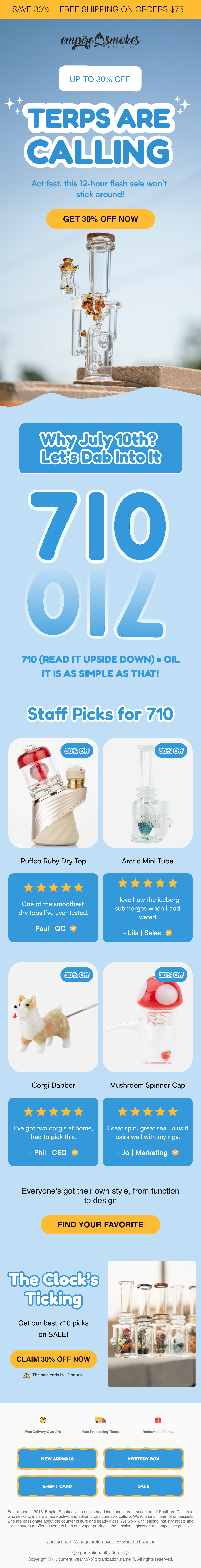Empire Smokes 710 flash sale email